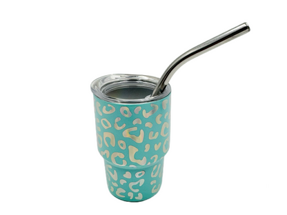3oz Holographic laser etched cheetah Leopard shot glass Tumbler double insulated with stainless straw
