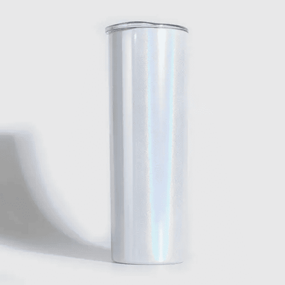 20oz Straight Skinny Blank White Stainless Glitter Tumbler Sparkle Bling Sublimation Tumbler W/Straw & lid