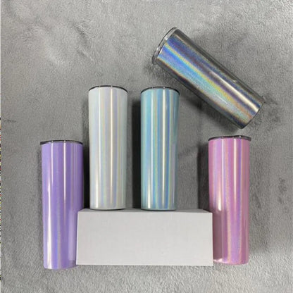 20oz Sublimation Blank Tapered Skinny White Blue Purple Black Pink Stainless Glitter Sparkle Tumbler Straw & lid