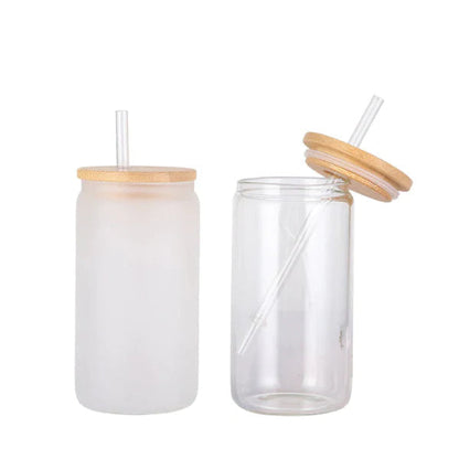 Bestie Friendship Best Friend 16oz Sublimation Printed Glass Can Tumbler With Straw & Bamboo Lid