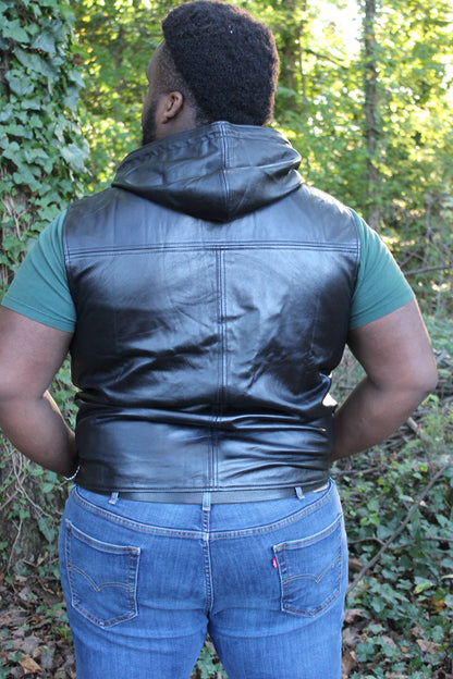 OnF Leather Hoodie in Black