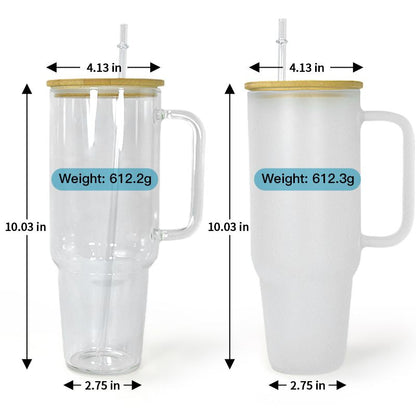 32oz or 40oz Personalized custom Sublimation Clear or Frost Glass Tumbler, Mug, Cup with Handle