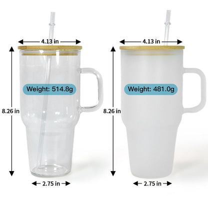 32oz or 40oz Personalized custom Sublimation Clear or Frost Glass Tumbler, Mug, Cup with Handle