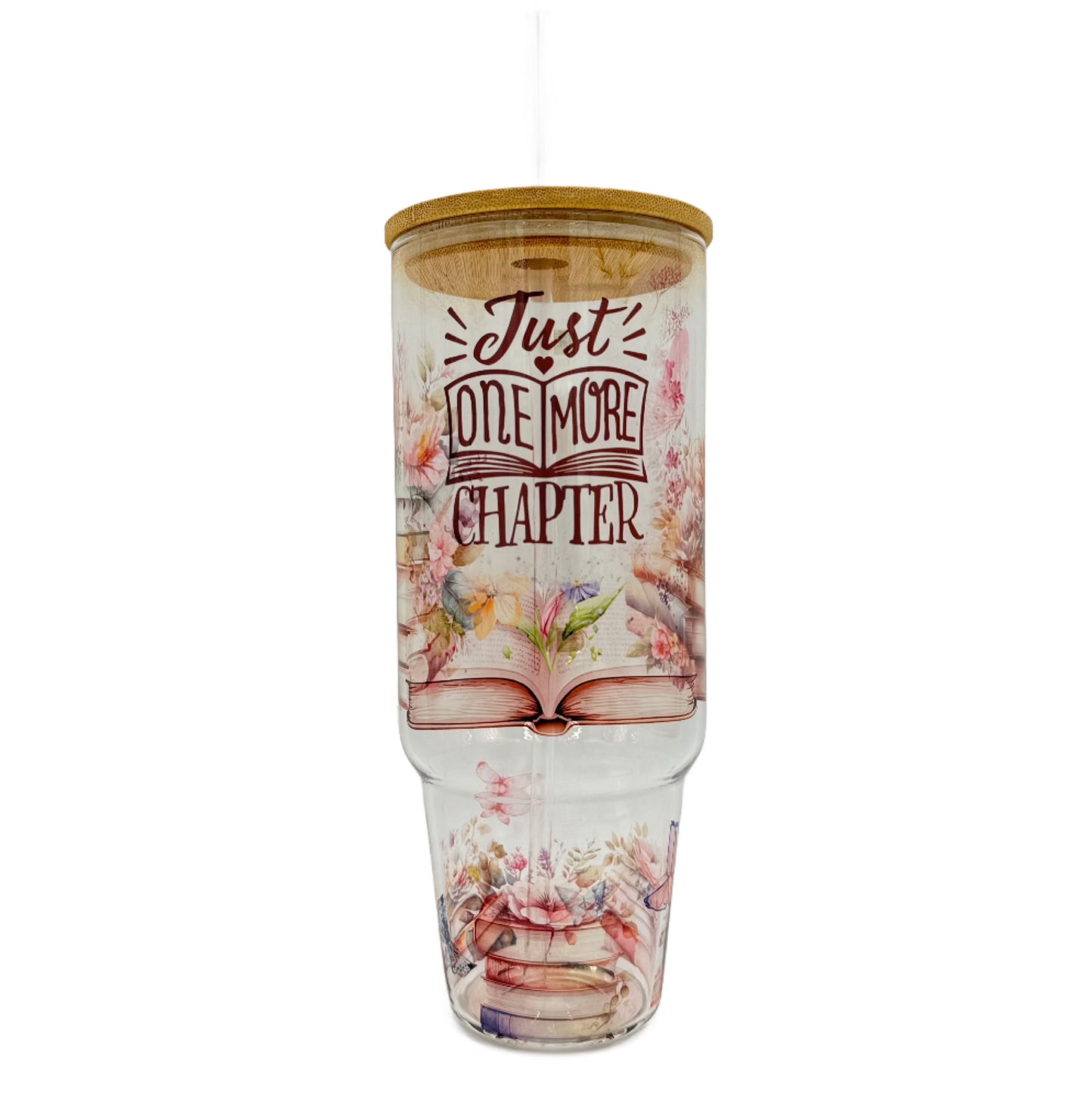 32oz or 40oz Just Another Chapter custom Sublimation Printed Clear or Frost Glass Tumbler, Mug, Cup with Handle