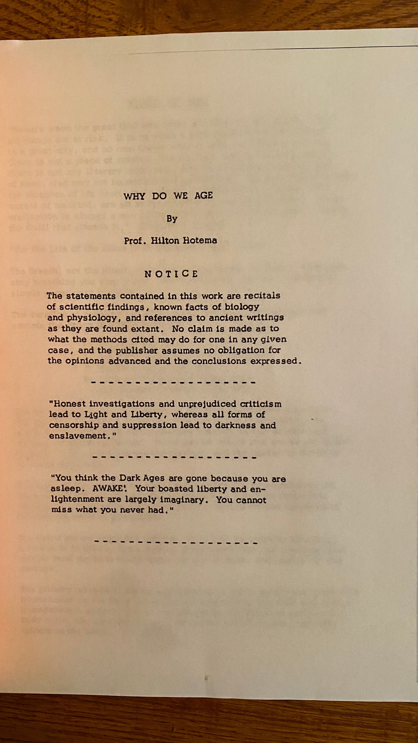 Why Do We Age? — Hilton Hotema