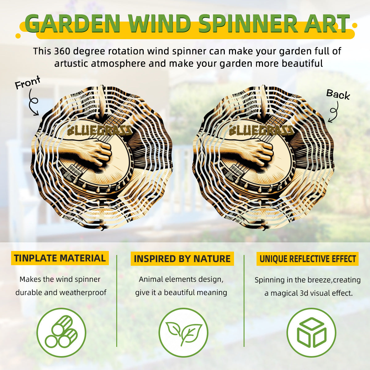 Bluegrass Banjo Player 3D Wind Spinner Outdoor Decor