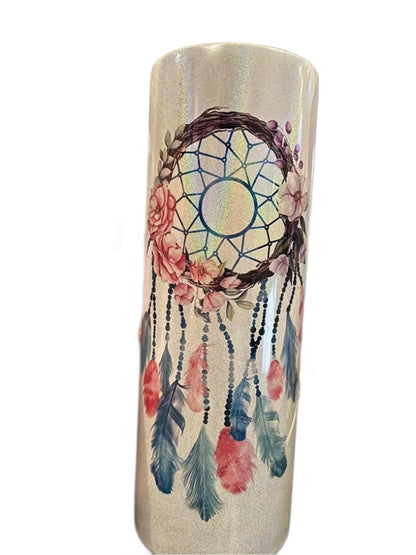 20oz Straight Skinny Blank White Stainless Glitter Tumbler Sparkle Bling Sublimation Tumbler W/Straw & lid