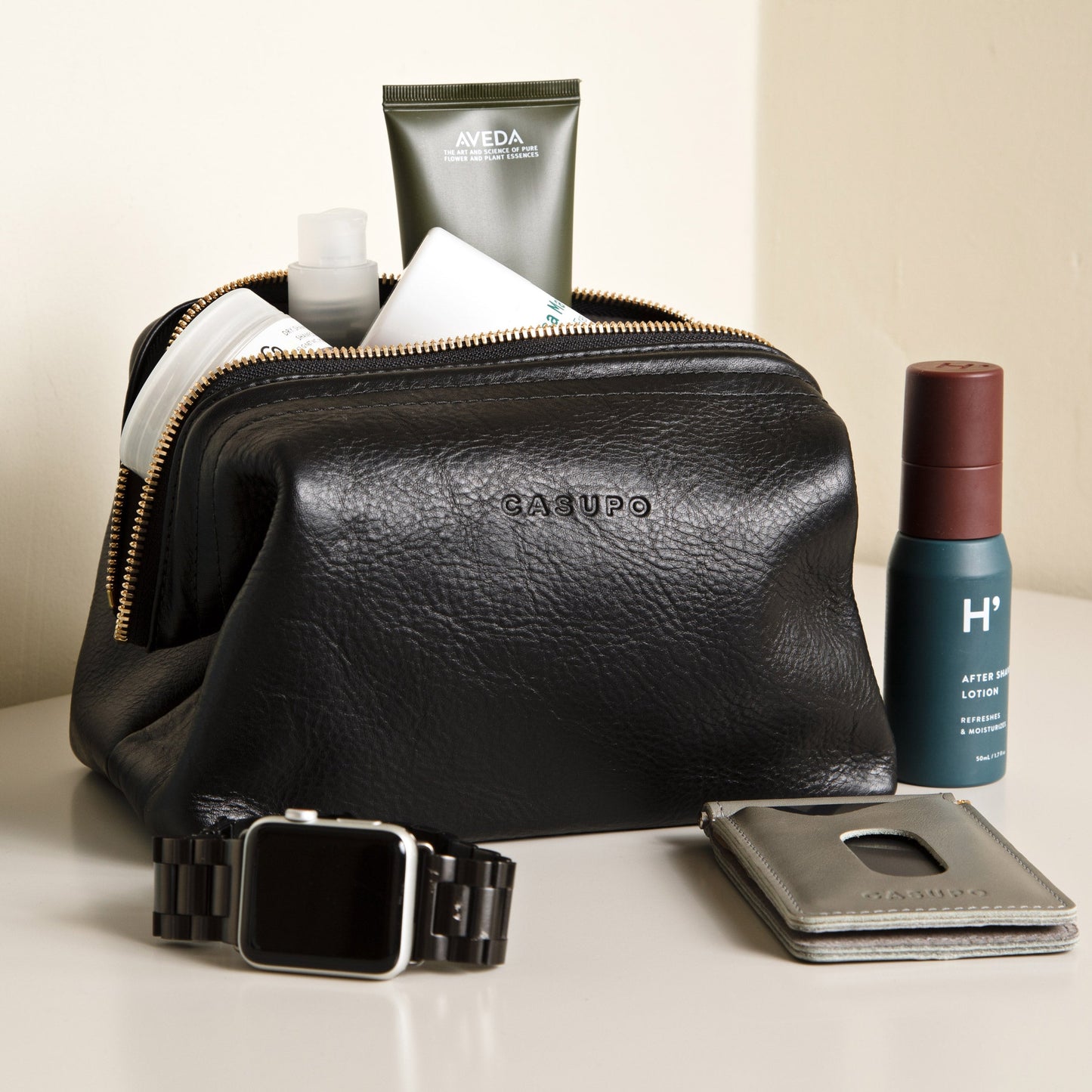 Leather Toiletry Bag - Black