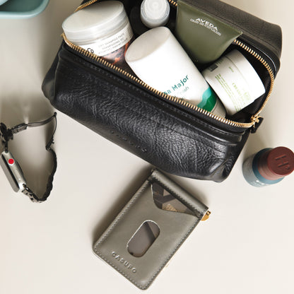 Leather Toiletry Bag - Black