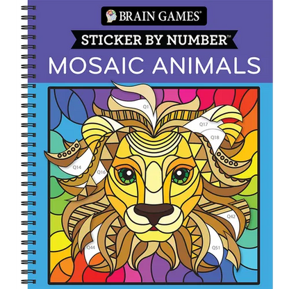 Brain Games - Sticker by Number: Mosaic Animals (28 Images to Sticker) - Spiral