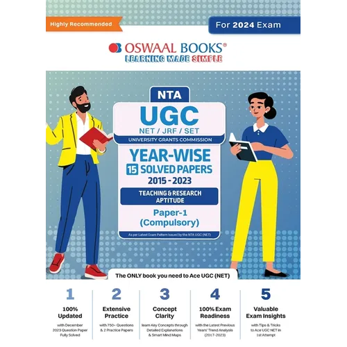Oswaal NTA UGC NET/JRF/SET Paper-1 (Compulsory) 15 Year's Solved Papers Teaching & Research Aptitude Yearwise 2015-2023 For 2024 Exam - Paperback