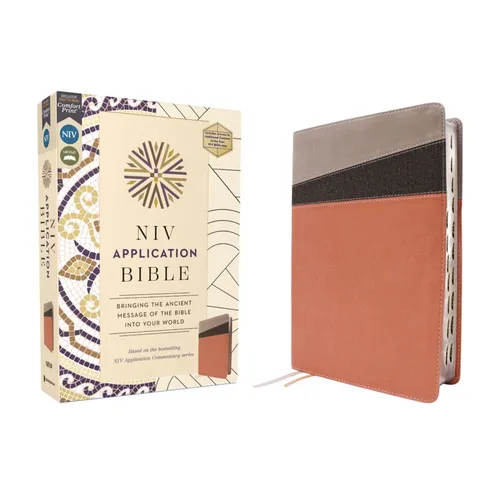 NIV Application Bible, Leathersoft, Coral/Gray, Red Letter, Thumb Indexed, Comfort Print: Bringing the Ancient Message of the Bible Into Your World - Imitation Leather