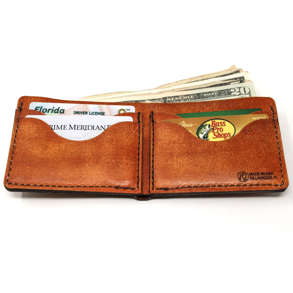 Handcrafted Saltwater Checklist Leather Bill Fold Wallet - Made to Order in USA