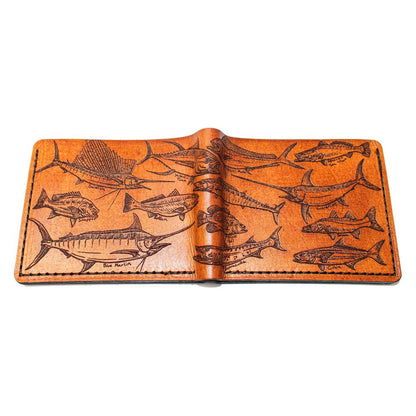 Handcrafted Saltwater Checklist Leather Bill Fold Wallet - Made to Order in USA