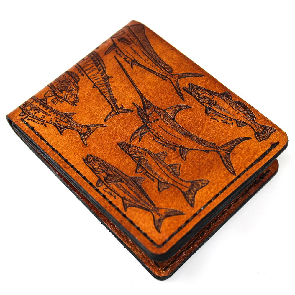 Handcrafted Saltwater Checklist Leather Bill Fold Wallet - Made to Order in USA