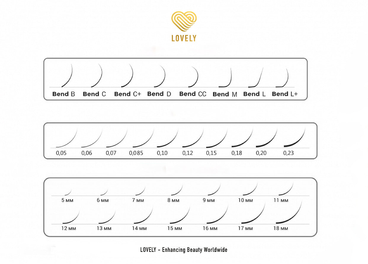 Ideal Eyelash Extensions | 20 Lines | Black | C D Curl | 0.07 & 0.10 & 0.15 | 7–20mm | Lovely