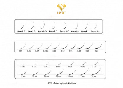 Ideal Eyelash Extensions | 20 Lines | Black | C D Curl | 0.07 & 0.10 & 0.15 | 7–20mm | Lovely