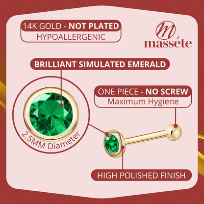 14k Solid Gold Nose Stud with Diamond CZ Small Micro Nose Bone Stud Flat Nose Ring One Piece Hypoallergenic 20 Gauge