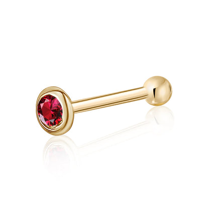 14k Solid Gold Nose Stud with Diamond CZ Small Micro Nose Bone Stud Flat Nose Ring One Piece Hypoallergenic 20 Gauge