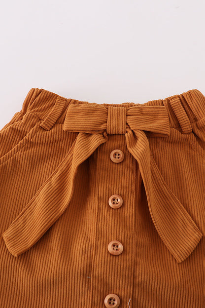 Black pearl bow corduroy skorts set