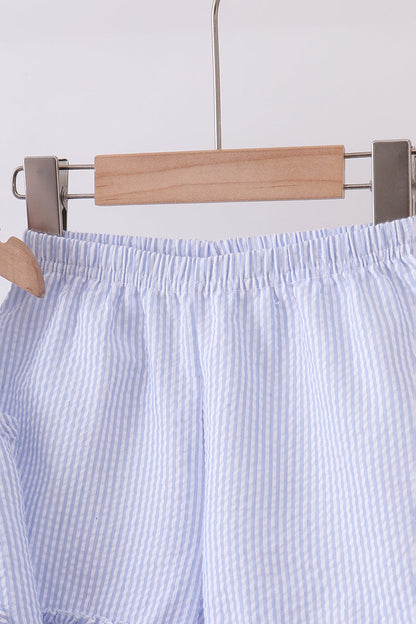 Blue sailboat embroidery ruffle shrots set