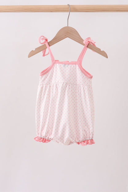 Pink bow smocked dot ruffle bubble