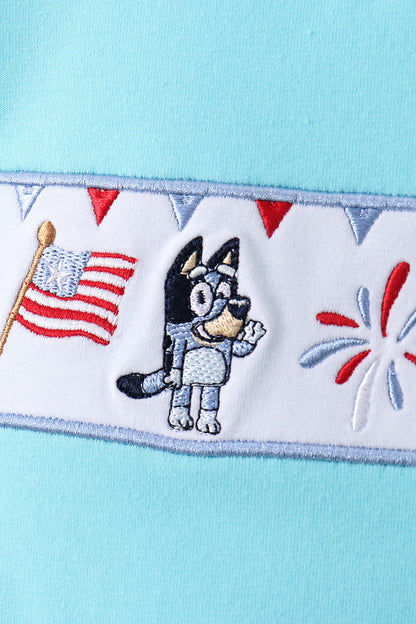 Blue character embroidery shorts set