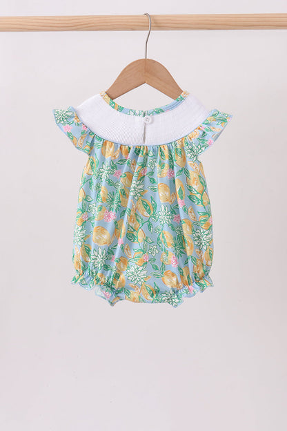 Green lemon smocked ruffle bubble