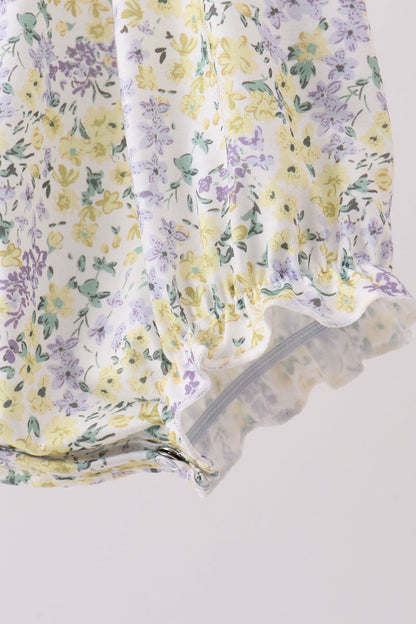 Golden meadow floral smocked ruffle bubble