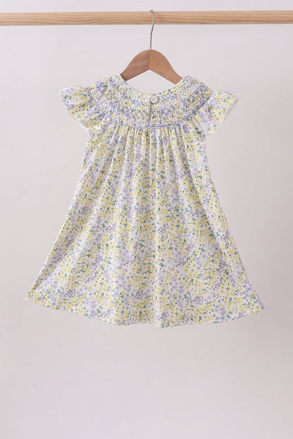Golden meadow floral smocked ruffle dress