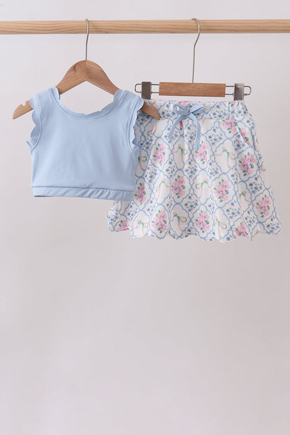 Blue floral bow skorts set