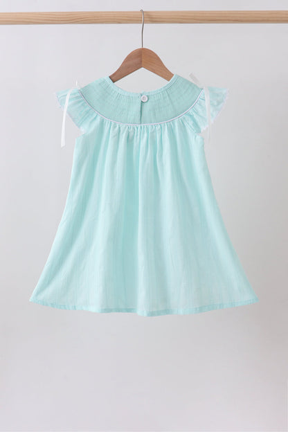 Blue starfish smocked jacquard ruffle dress