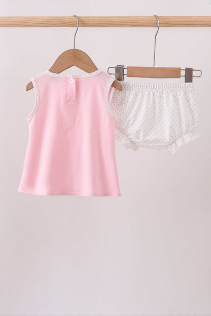 Pink carousel embroidery ruffle bloomer set