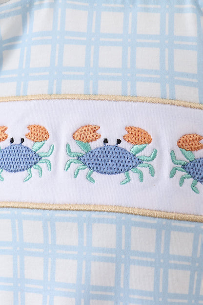 Yellow crab smocked gingham ruffle bubble