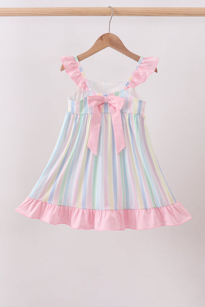 Rainbow stripe butterfly smocked ruffle dress