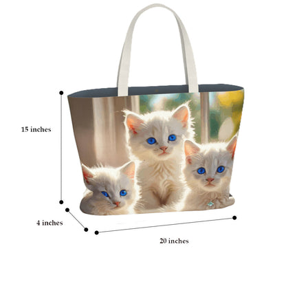 Blue Eyed White Kittens Oversized Canvas Tote Bag