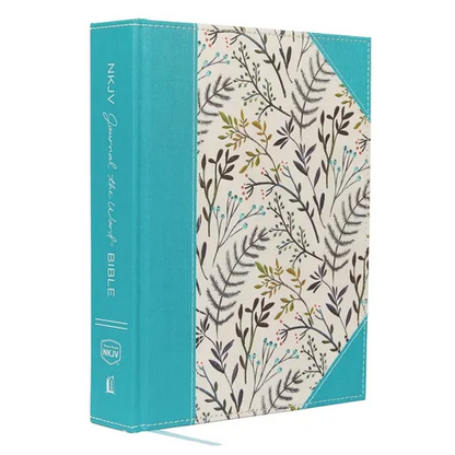 NKJV, Journal the Word Bible, Large Print, Blue Floral Cloth, Red Letter Edition: Reflect, Journal, or Create Art Next to Your Favorite Verses - Hardcover