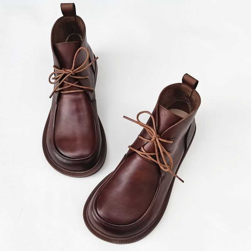 Women’s Pure Leather Chunky Big-Toe Ankle Boots
