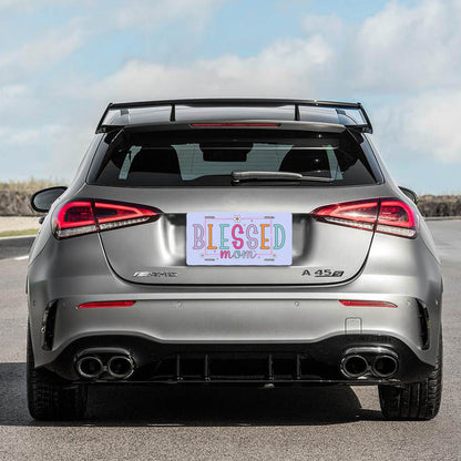 Blessed Mom Blue Aluminum Vanity License Plate Auto Accessory