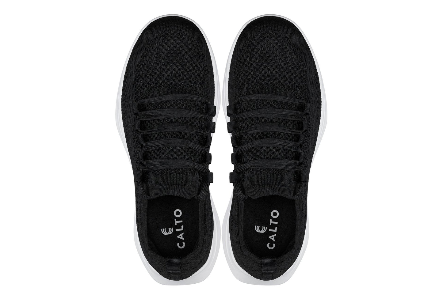CALTO - QA062 - 2.4 Inches Taller (Black/White Sole) - Lightweight Knitted Sneakers