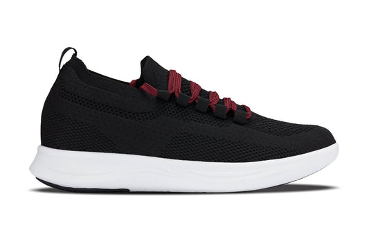 CALTO - QA064 - 2.4 Inches Taller (Black/Red/White Sole) - Lightweight Knitted Sneakers