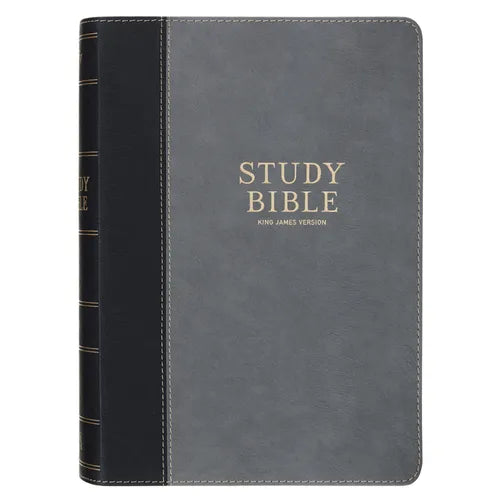 KJV Study Bible, Standard King James Version Holy Bible, Thumb Tabs, Ribbons, Vegan Leather, Gray/Black Two-Tone - Leather