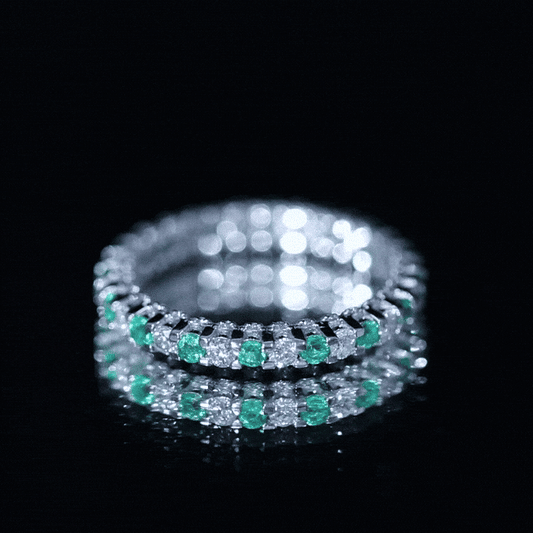 Alternate Round Emerald and Diamond Eternity Stackable Ring