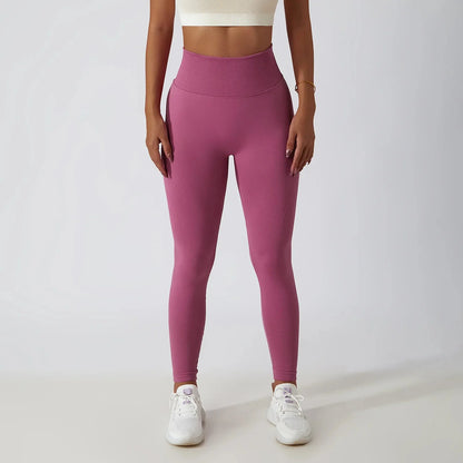 Seamless Ribbed Yoga Leggings – Tummy Control Fit