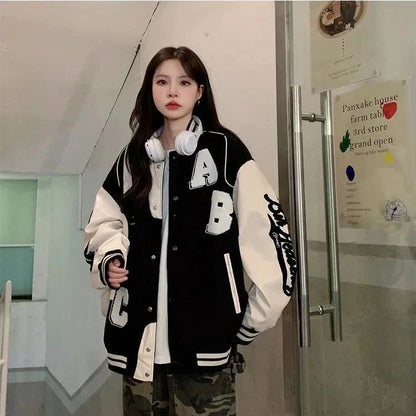 Y2K Oversized Lamb-Wool Bomber Jacket Women