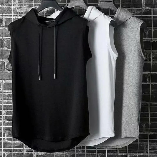 Silk Summer Muscle Hoodie Vest Sleeveless Bodybuilding Gym Workout Fitness Shirt