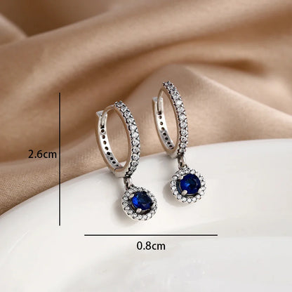 Blue Zircon Stud Earrings for Women | European Style Silver Jewelry