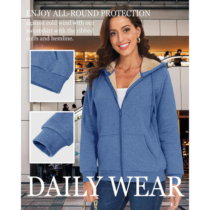 Sherpa-Lined Fleece Zip-Up Hoodie Jacket Women