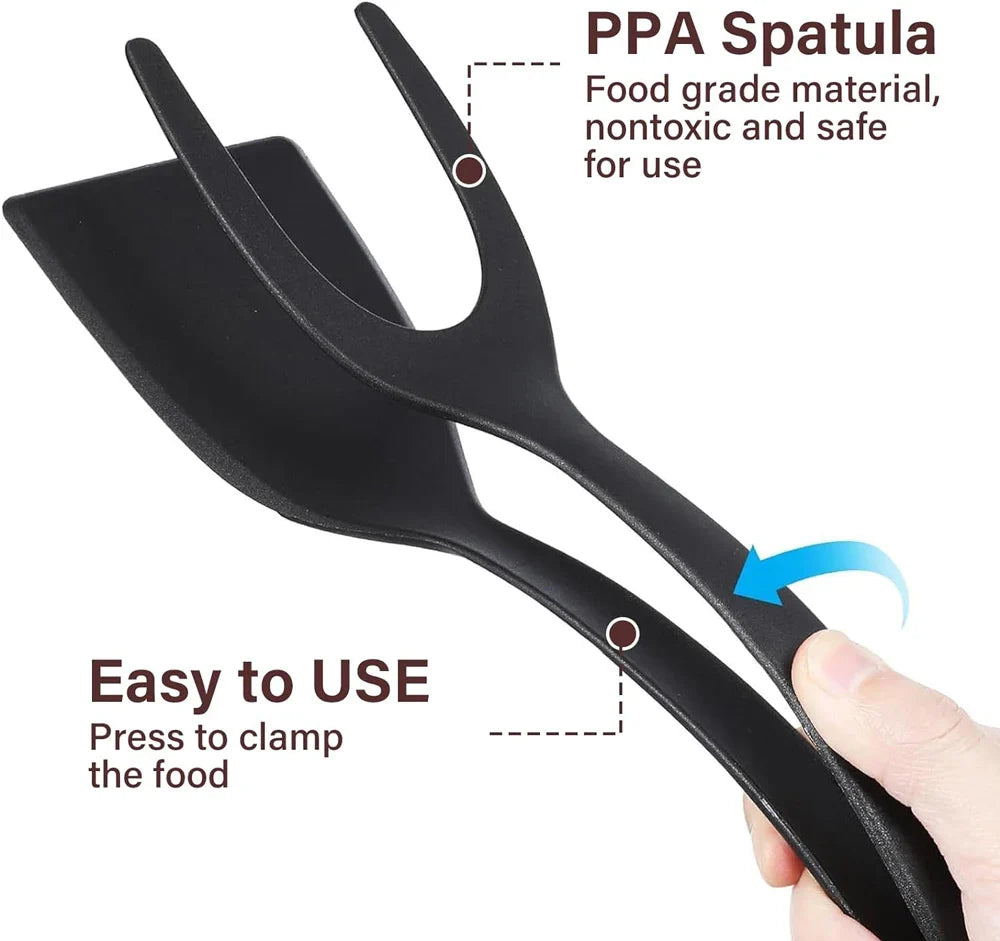 New 2 in 1 Grip Flip Spatula Tongs Egg Flipper Spatula Nylon Non Stick Coating Pancake Fish French Toast Omelet Making Tool