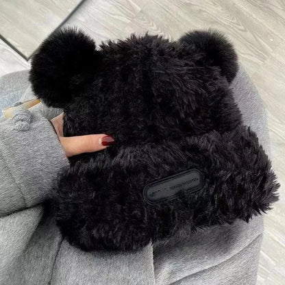 Letter Bear Ears Knitted Woolen Hat – Cute Cat-Ears Beanie for Women